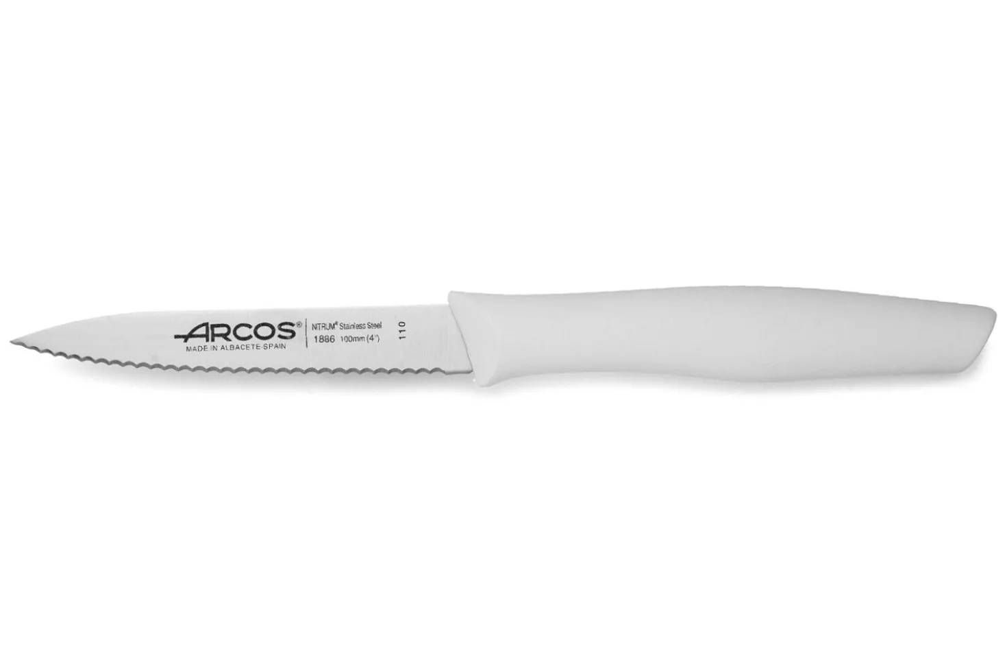 Couteau d'office Arcos Nova lame dentée en acier Nitrum manche blanc 10cm
