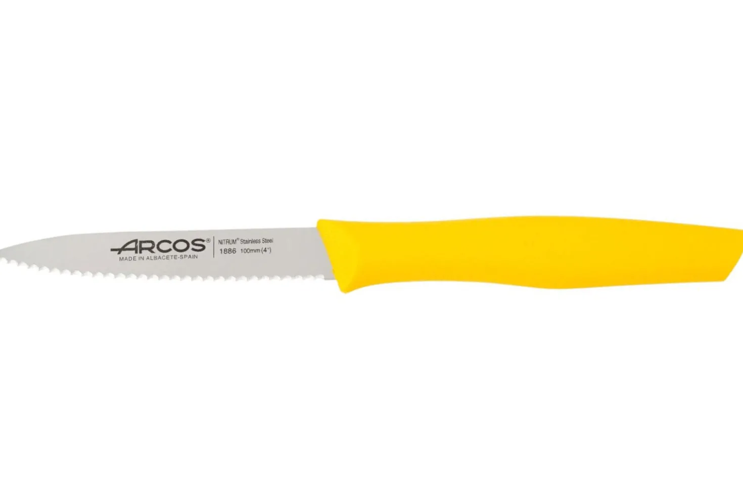 Couteau d'office Arcos Nova lame dentée en acier Nitrum manche jaune 10cm