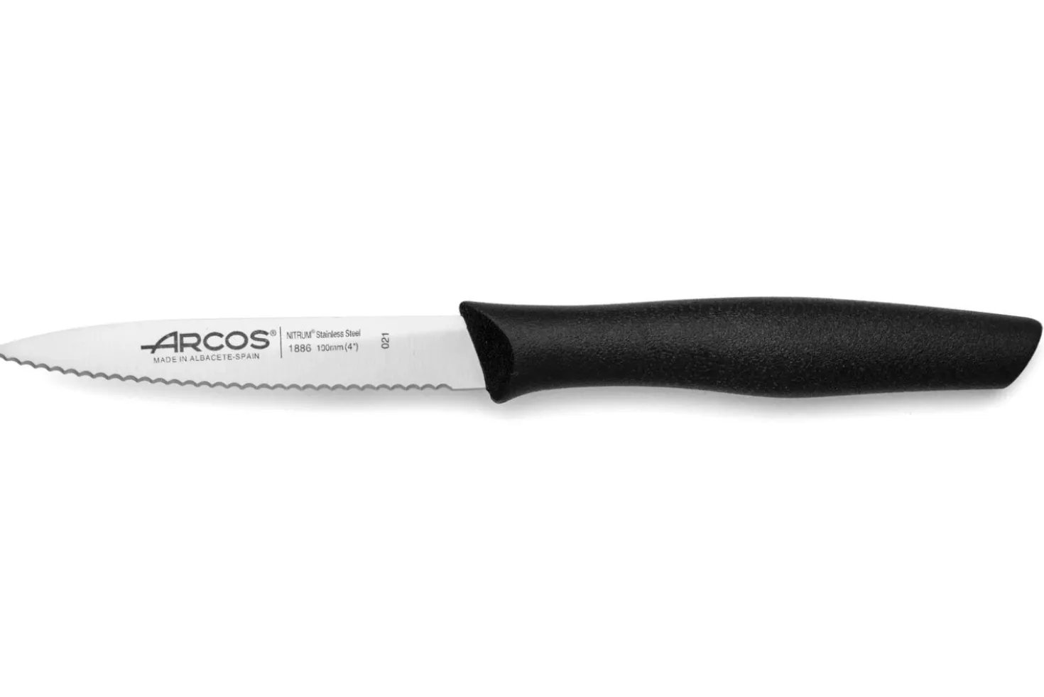 Couteau d'office Arcos Nova lame dentée en acier Nitrum manche noir 10cm