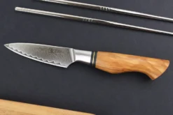 Couteau d'office 9,5cm Ryda Knives ST650 Damas et manche en olivier