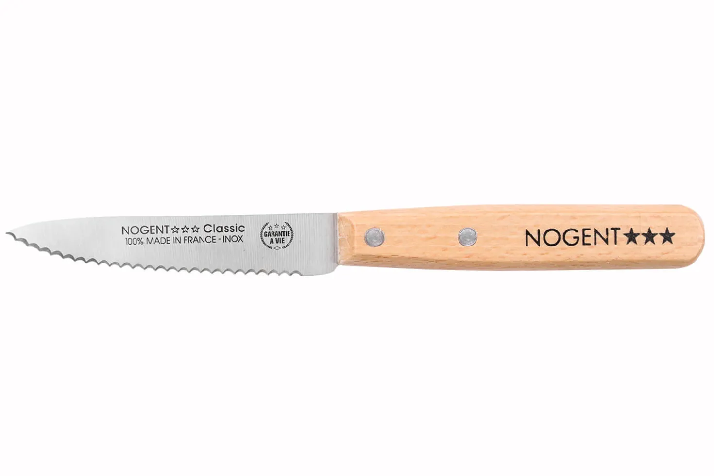 Couteau d'office Nogent Classic manche en hêtre lame crantée 9cm