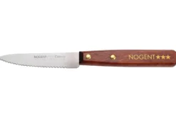 Couteau d'office Nogent Classic en bois de charme teinte merisier lame crantée 9cm