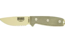 Couteau Esee 4 Desert 3SMDT lame semi-dentée en acier carbone 8,8cm manche micarta + étui zytel