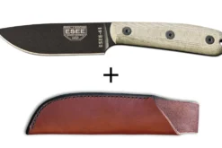 Couteau Esee 4 ESEE-4HM-B lame acier carbone noir 11,1cm manche micarta gris + étui cuir