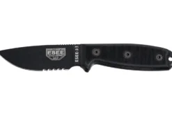 Couteau Esee 3 ESEE-3MIL-S-BLK lame semi-dentée acier carbone 8,8cm manche G10 noir + étui