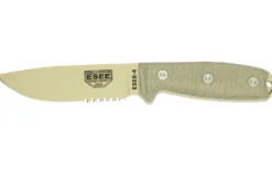 Couteau Esee 4 ESEE-4S-DT lame semi-dentée acier carbone désert 11,6cm manche micarta gris + étui