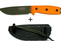 Couteau Esee 4 ESEE-4S-OD lame semi-dentée acier carbone vert 11,6cm manche G10 orange + étui