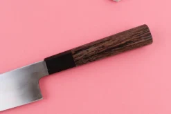 Couteau gyuto asymétrique 21cm japonais artisanal Hatsukokoro Shirasagi manche en wengé