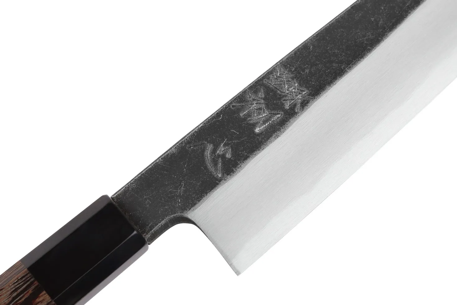 Couteau gyuto asymétrique 21cm japonais artisanal Hatsukokoro Shirasagi manche en wengé