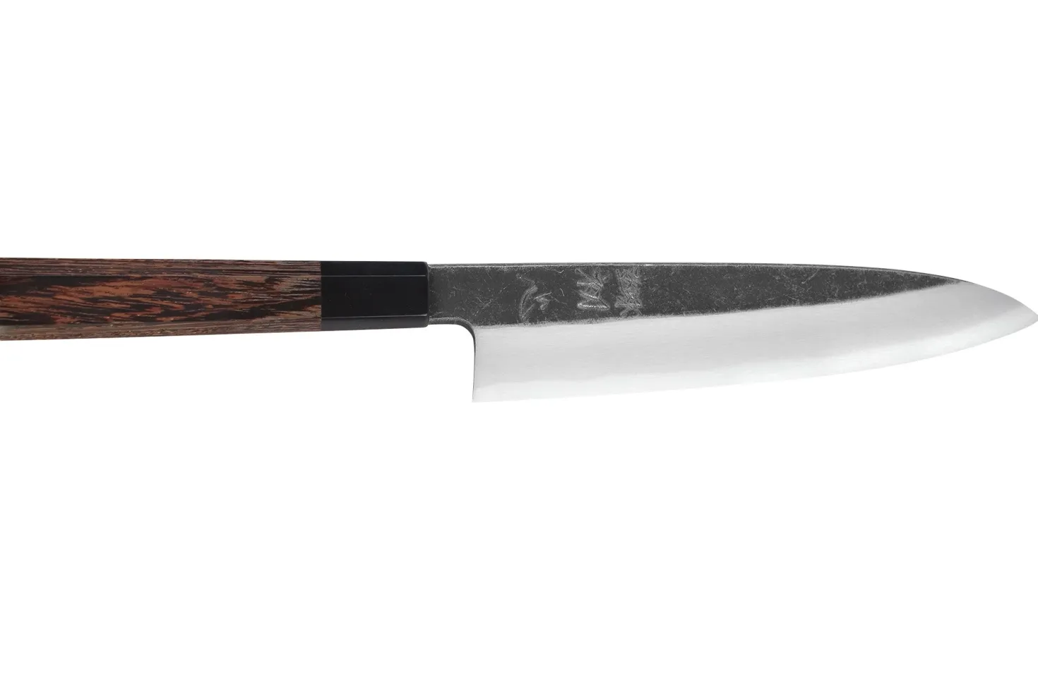 Couteau gyuto asymétrique 21cm japonais artisanal Hatsukokoro Shirasagi manche en wengé