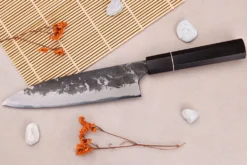 Couteau gyuto 18cm japonais artisanal Naoki Mazaki WS2 Black Nashiji