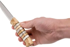 Couteau Helle Arv H014 lame en inox 9cm manche en bouleau et bois de cerf avec cuir + étui en cuir