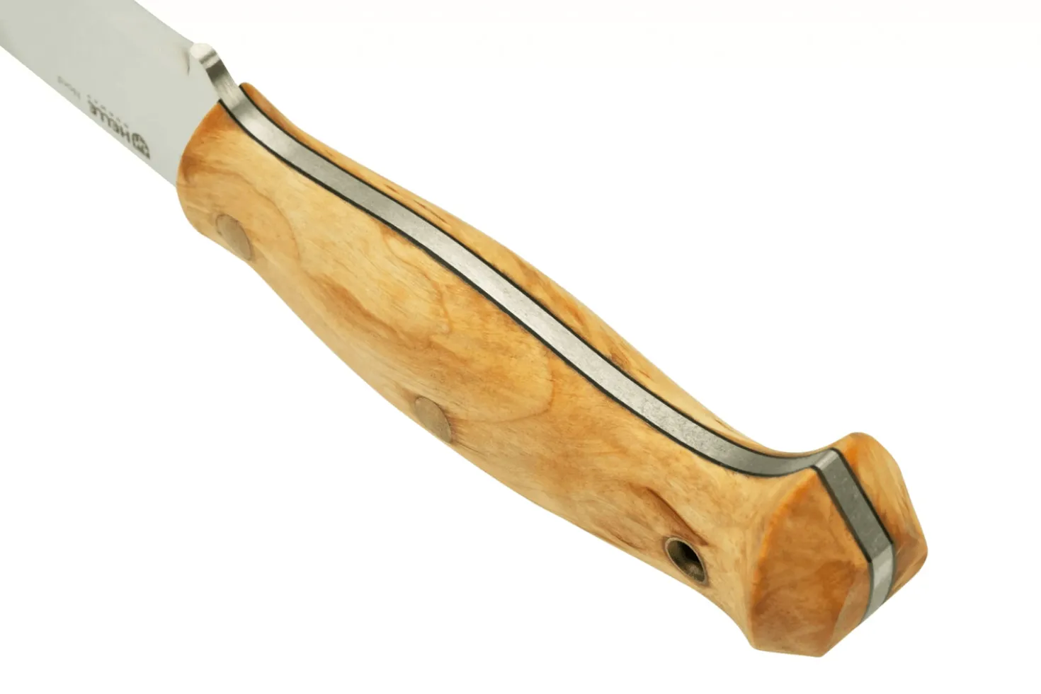 Couteau Helle Nord H670 lame en acier 14,7cm manche en bouleau frisé + étui en cuir