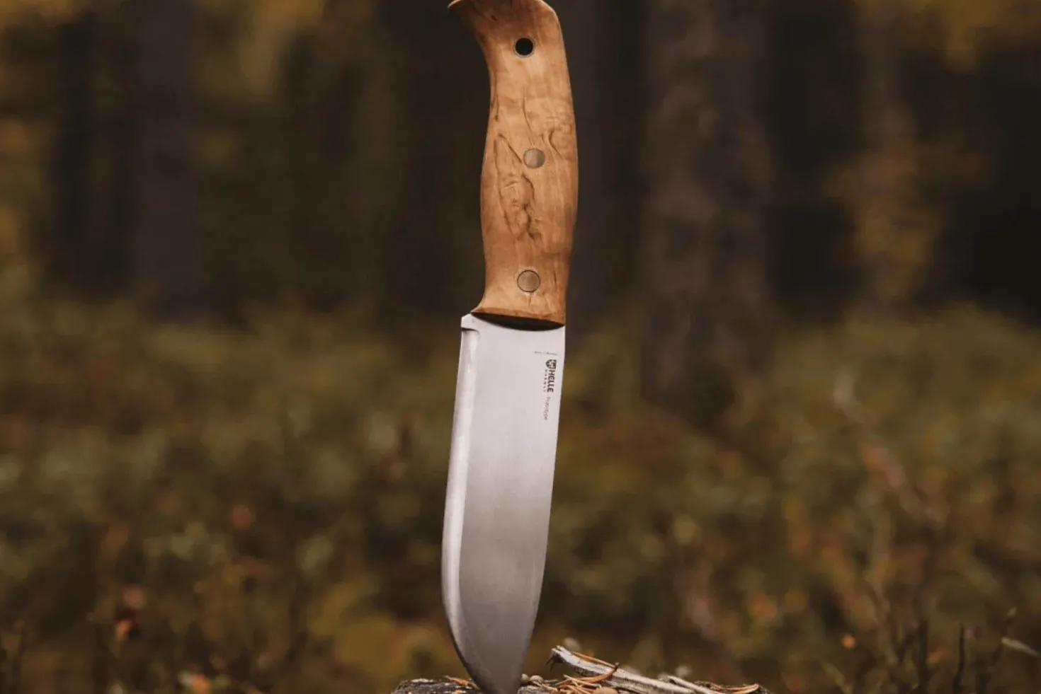 Couteau Helle Nord H670 lame en acier 14,7cm manche en bouleau frisé + étui en cuir