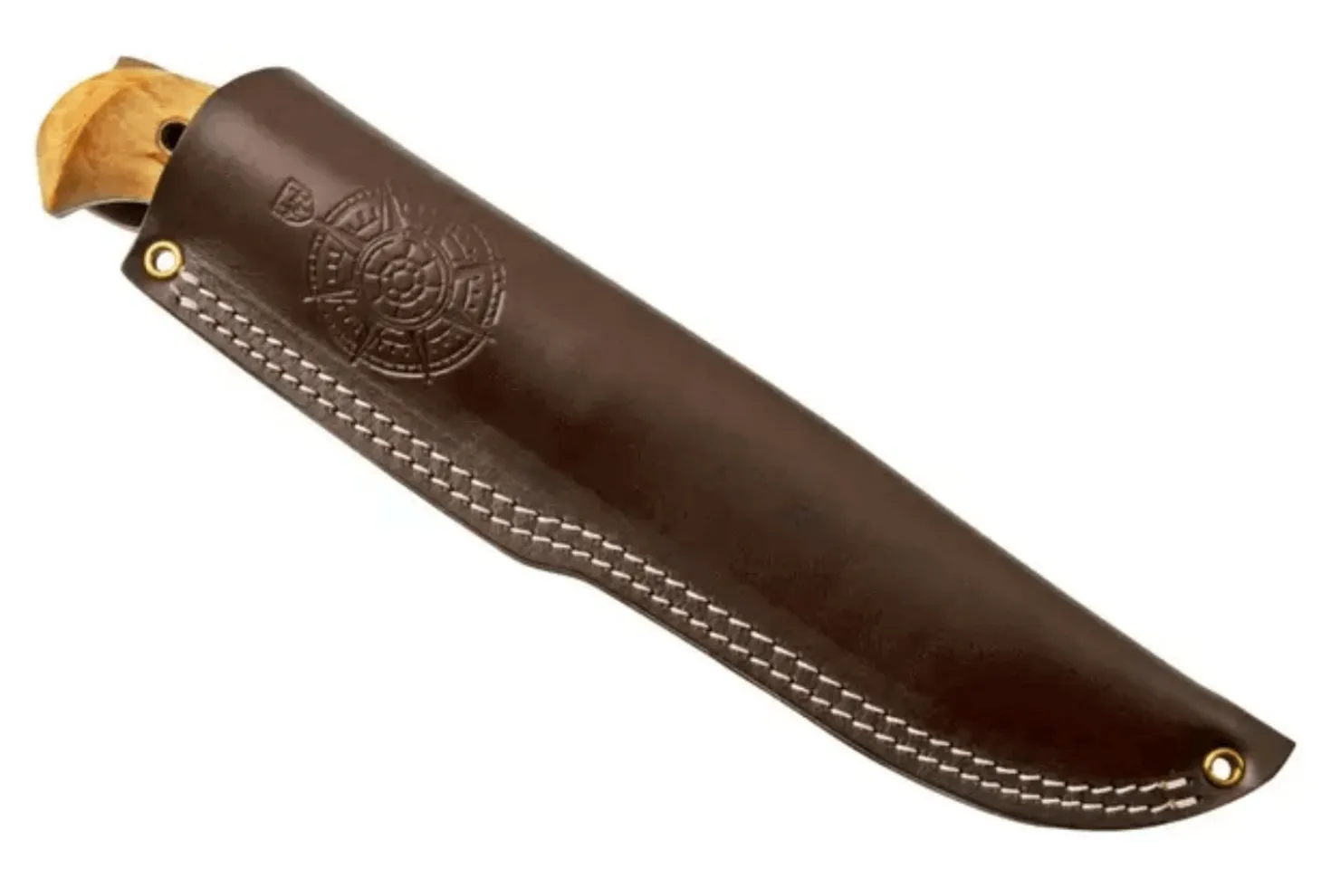 Couteau Helle Nord H670 lame en acier 14,7cm manche en bouleau frisé + étui en cuir