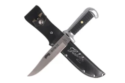 Couteau Herbertz Bowie 106415 lame 15,5cm manche zinc et cuir + étui en cuir