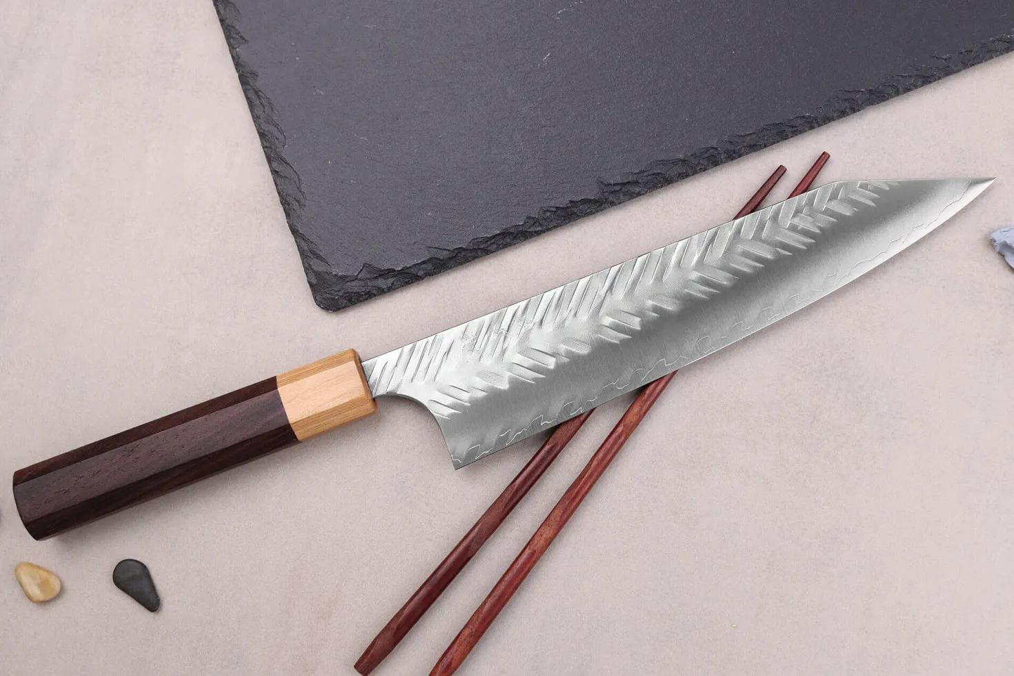 Couteau kiritsuke 21cm japonais artisanal Yoshimi Kato SPG Strix V-Tsuchime