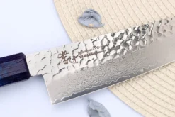 Couteau kiritsuke japonais 19cm Sakai Takayuki Nanairo Blue Damas VG10