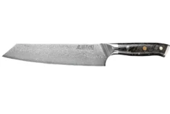 Couteau kiritsuke Wusaki Sakin Damas 10Cr 20cm manche en fibre de carbone et feuille d'or
