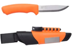 Couteau Mora Bushcraft Survival 12051 lame inox 10,9cm manche caoutchouc orange avec allume feu + étui