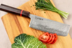 Couteau nakiri 16,5cm japonais artisanal Wusaki Nawame AUS10 damas