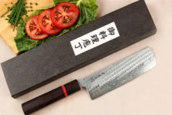 Couteau nakiri 16,5cm japonais artisanal Wusaki Nawame AUS10 damas