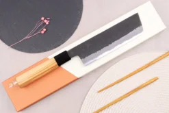 Couteau nakiri 16,5cm japonais artisanal Hinoura Mutsumi Ajikataya Black Nashiji