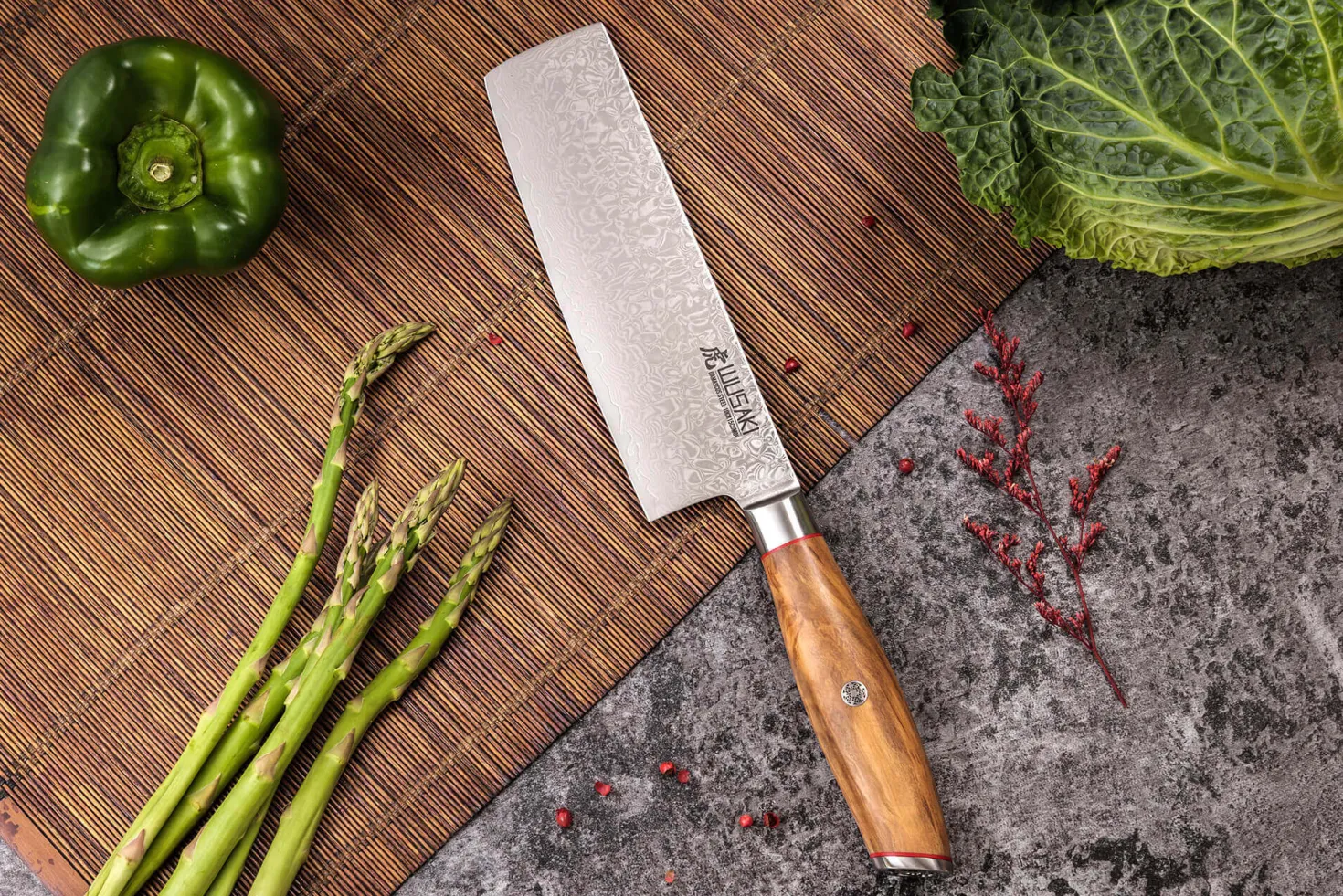 Couteau nakiri 17cm Wusaki Fujiko 10CR damas