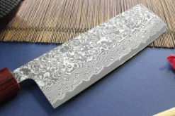 Couteau nakiri japonais artisanal Yoshimi Kato 16,5cm VG10 Nickel Damascus cerisier