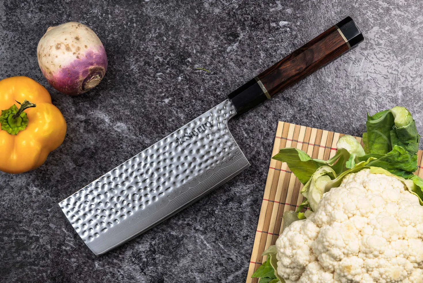 Couteau nakiri Sayuto Desert Damas martelé 17cm