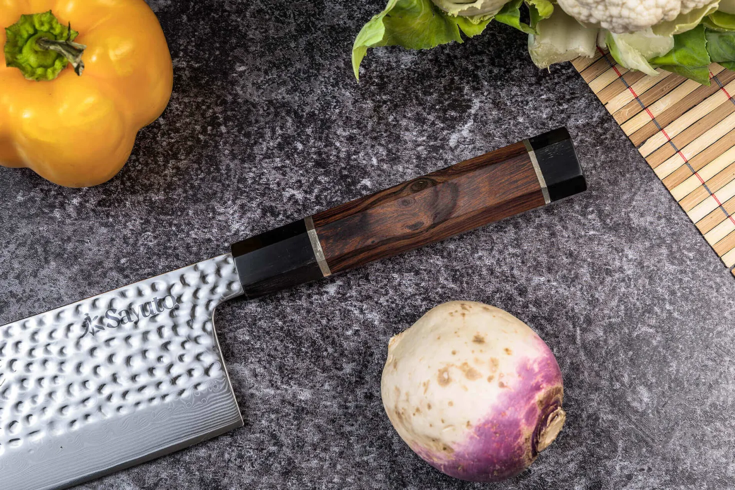 Couteau nakiri Sayuto Desert Damas martelé 17cm