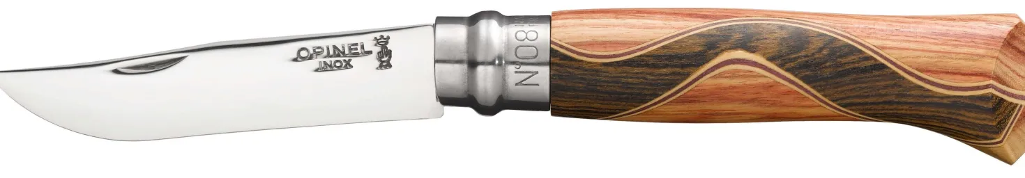 Couteau Opinel Chaperon n°8 lame 8,5cm manche 4 bois rares + coffret
