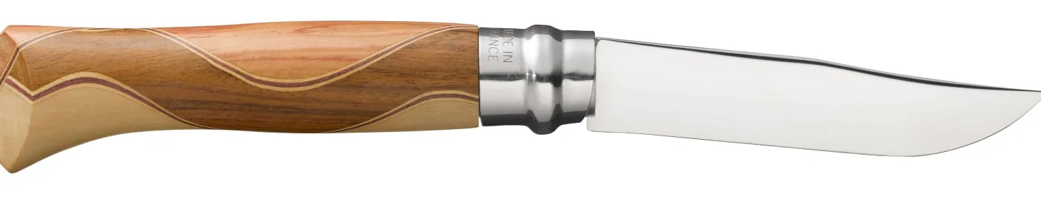Couteau Opinel Chaperon n°8 lame 8,5cm manche 4 bois rares + coffret
