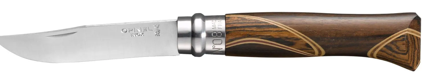 Couteau Opinel Chaperon n°8 lame 8,5cm manche 4 bois rares + coffret