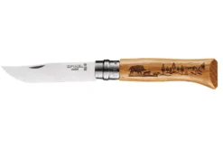 Couteau Opinel Tradition Gravures Animalia n°8 lame 8,5cm manche chêne décor sangliers