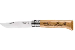 Couteau Opinel Tradition Gravures Animalia n°8 lame 8,5cm manche chêne décor lièvres