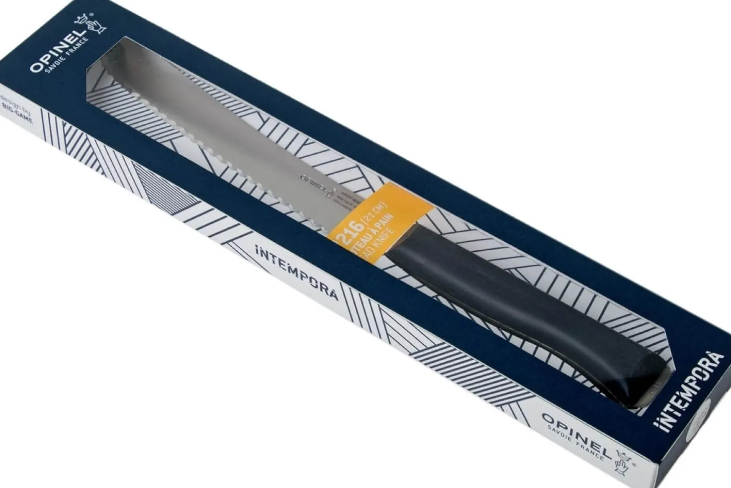 Couteau à pain Intempora Opinel n°216 lame 21cm manche bleu marine