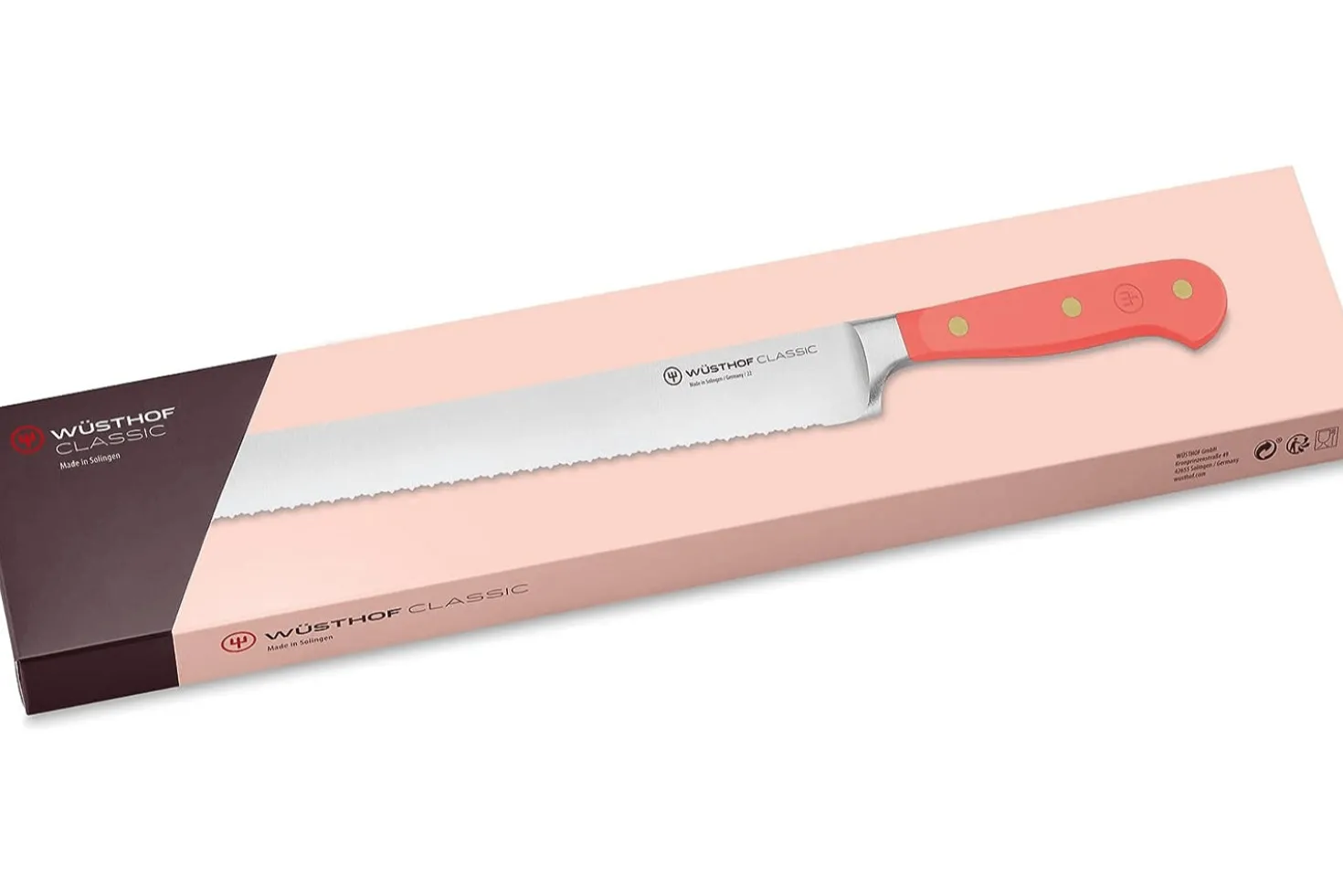 Couteau à pain Wusthof Classic Colour Coral Peach forgé lame micro-dentelée 23cm