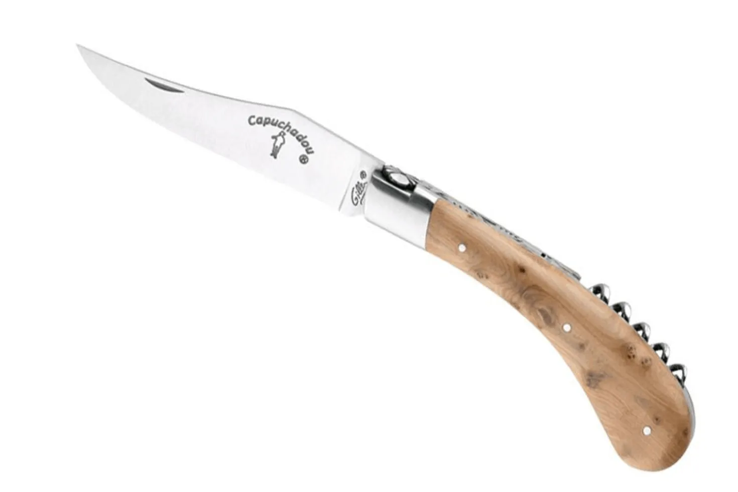Couteau pliant artisanal Capuchadou acier sandvik genévrier 12cm + tire-bouchon