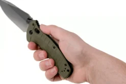 Couteau pliant Benchmade Turret Black 980SBK lame noire semi-dentée manche G10 vert olive 12cm