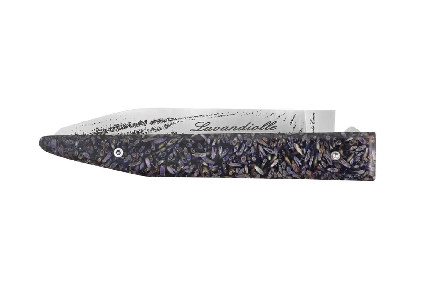 Couteau pliant Charles Canon Lavandiolle manche en lavande de Provence fabriqué en France + coffret en bois