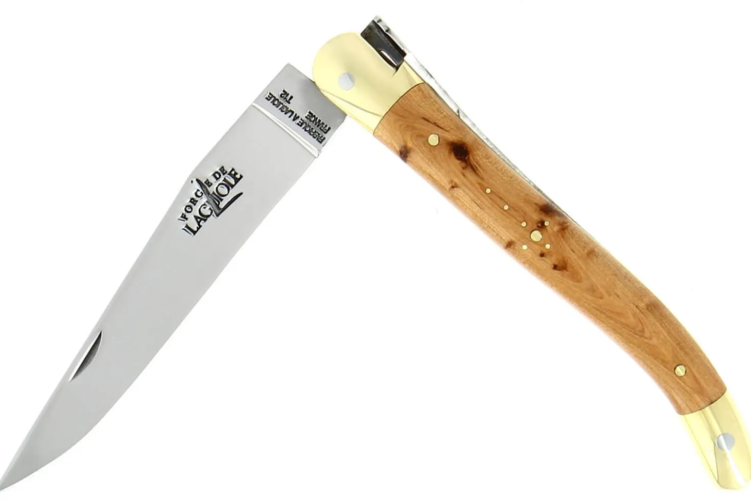Couteau pliant Forge de Laguiole manche en bois de genévrier 11cm mitres en laiton