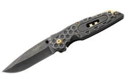 Couteau pliant Herbertz 584612 manche avec index cranté stonewashed sombre tout inox 12cm