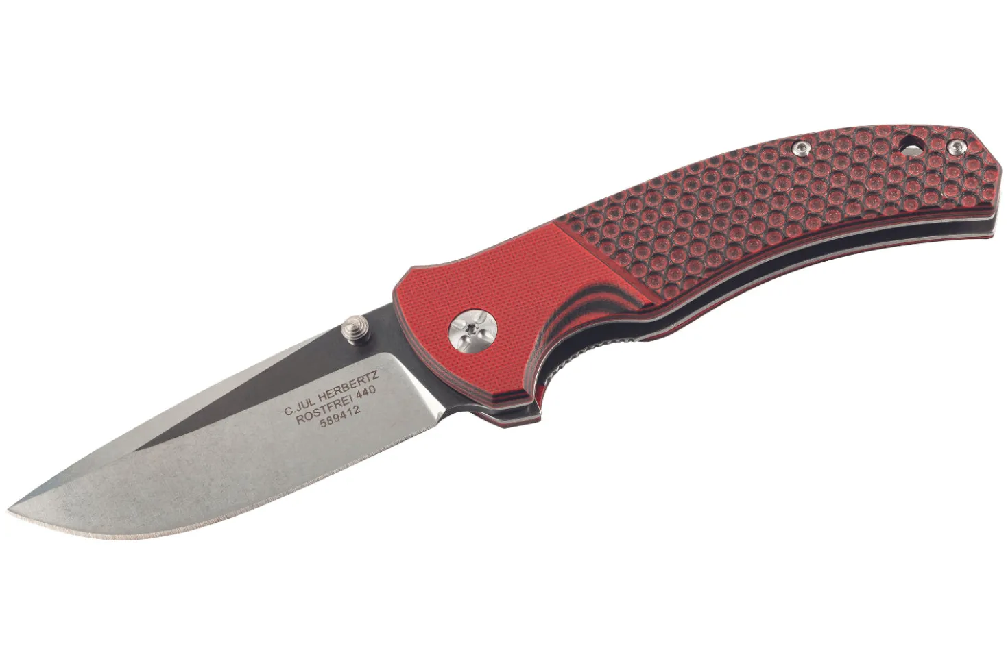 Couteau pliant Herbertz 589412 manche en G10 rouge texture antidérapante 11,7cm + étui