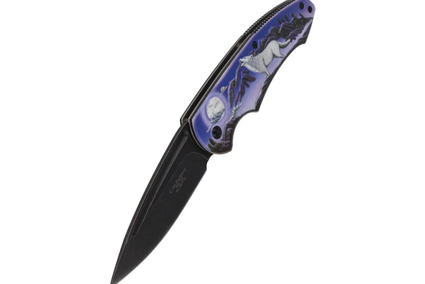 Couteau pliant Herbertz 587712 manche aluminium décoration 3D motif loup 11,5cm