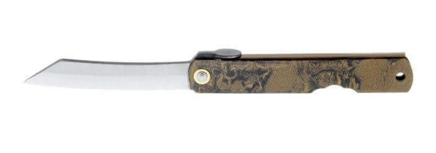 Couteau pliant Higonokami 2672 acier carbone manche gravé 10cm brun