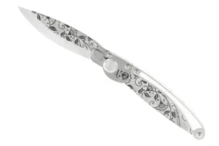 Couteau pliant K2 Elegance K2.20M manche inox décor arabesque 11,5cm + étui suédine
