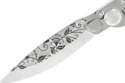 Couteau pliant K2 Elegance K2.20M manche inox décor arabesque 11,5cm + étui suédine