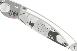 Couteau pliant K2 Elegance K2.24M manche inox décor monstera 11,5cm + étui suédine