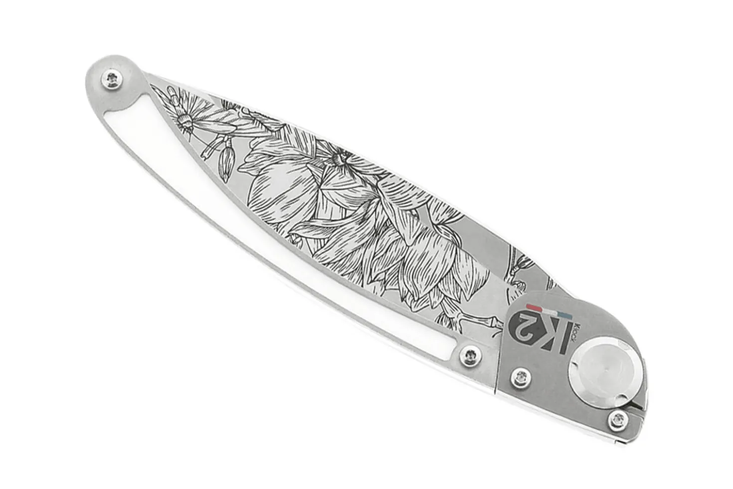 Couteau pliant K2 Elegance K2.22M manche inox décor magnolia 11,5cm + étui suédine